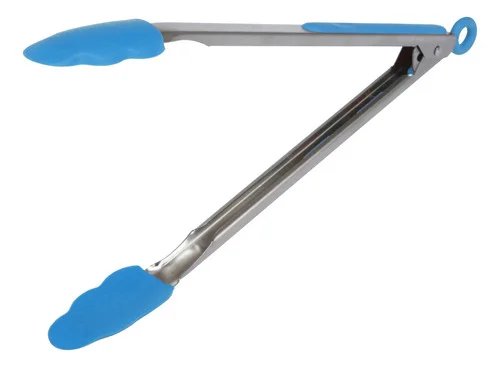 PINZA DE SILICONA Y ACERO Cuerpo de acero inoxidable y agarre siliconado y comodo