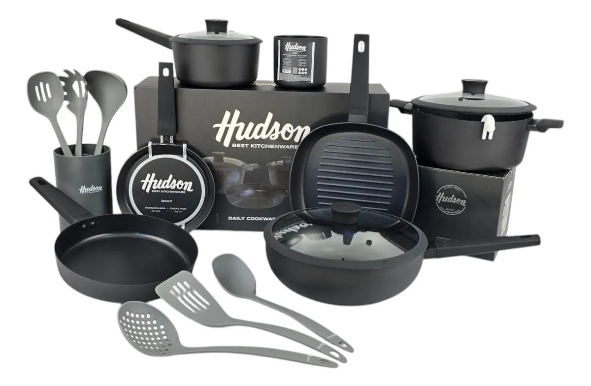 Set De Ollas Hudson Teflon Antiadherente 7pz Daily Utensilio Negro