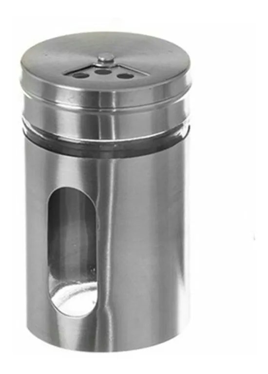 Especiero Con Dosificador Acero Inoxidable Visor Vidrio Color Gris