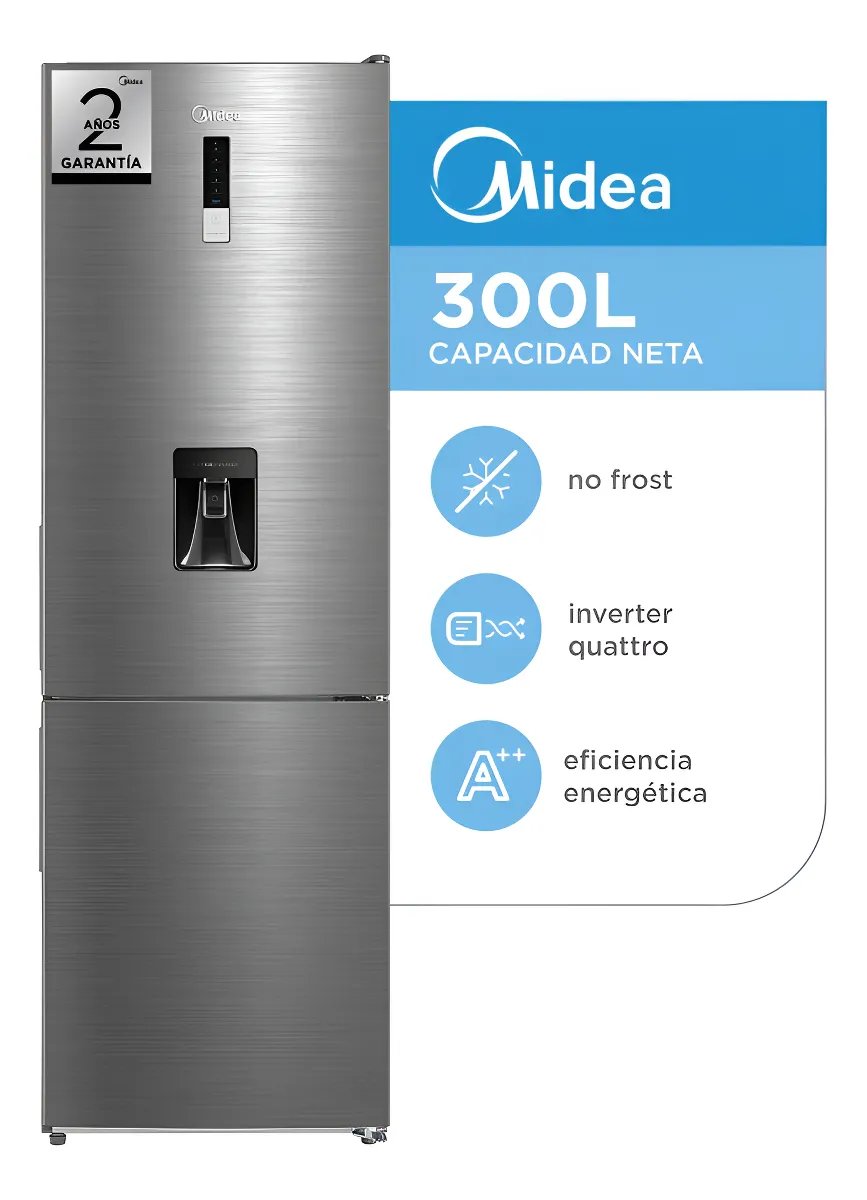 Heladera Inverter Midea Combi No Frost 300 L Inox