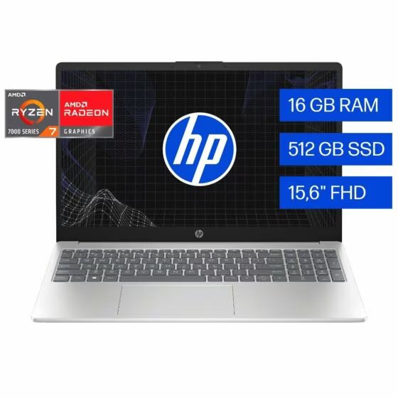 Notebook HP 15-fc0282la, Windows 11 Home Single Language, 15.6", AMD Ryzen™ 7, 16GB RAM, 512GB SSD, FHD, Plateado natural